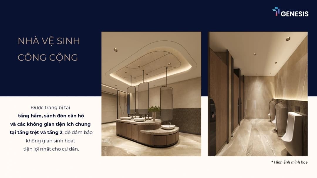 Nhà vệ sinh công cộng — bố trí tại tầng hầm, sảnh đón và các tầng tiện ích chung