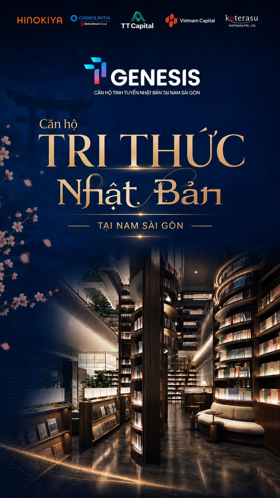 Không gian trải nghiệm Thư viện Tri thức TT Genesis, cùng logo các đối tác phát triển dự án